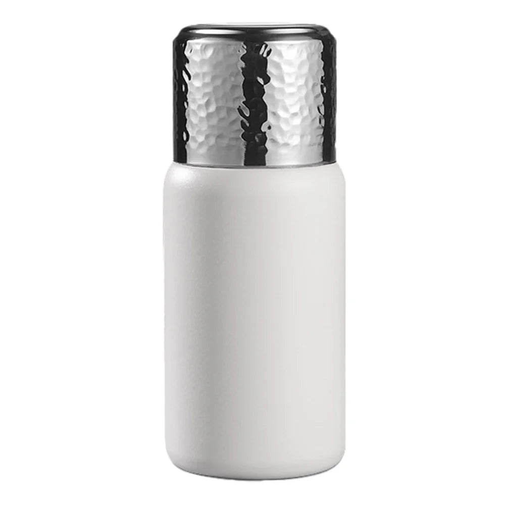 300ml 316 Stainless Steel Insulated Cup Hammered Texture Lid Water Bottle with Tea Strainer (BPA-Free, No FDA Certification) - White - 1