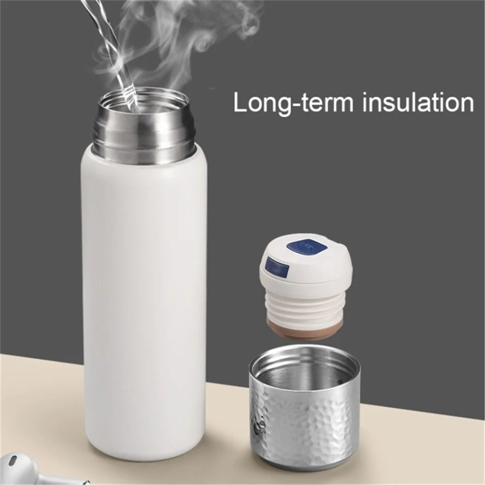 300ml 316 Stainless Steel Insulated Cup Hammered Texture Lid Water Bottle with Tea Strainer (BPA-Free, No FDA Certification) - White - 3