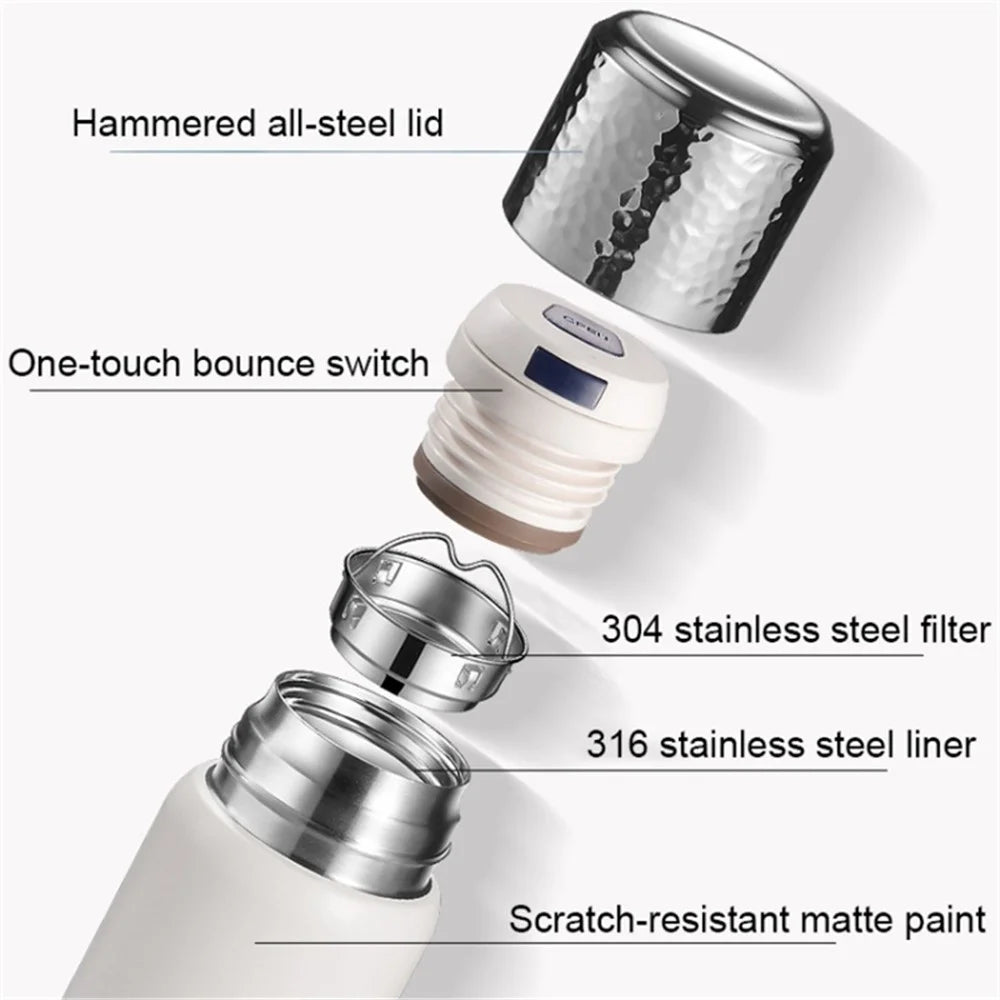 300ml 316 Stainless Steel Insulated Cup Hammered Texture Lid Water Bottle with Tea Strainer (BPA-Free, No FDA Certification) - White - 4