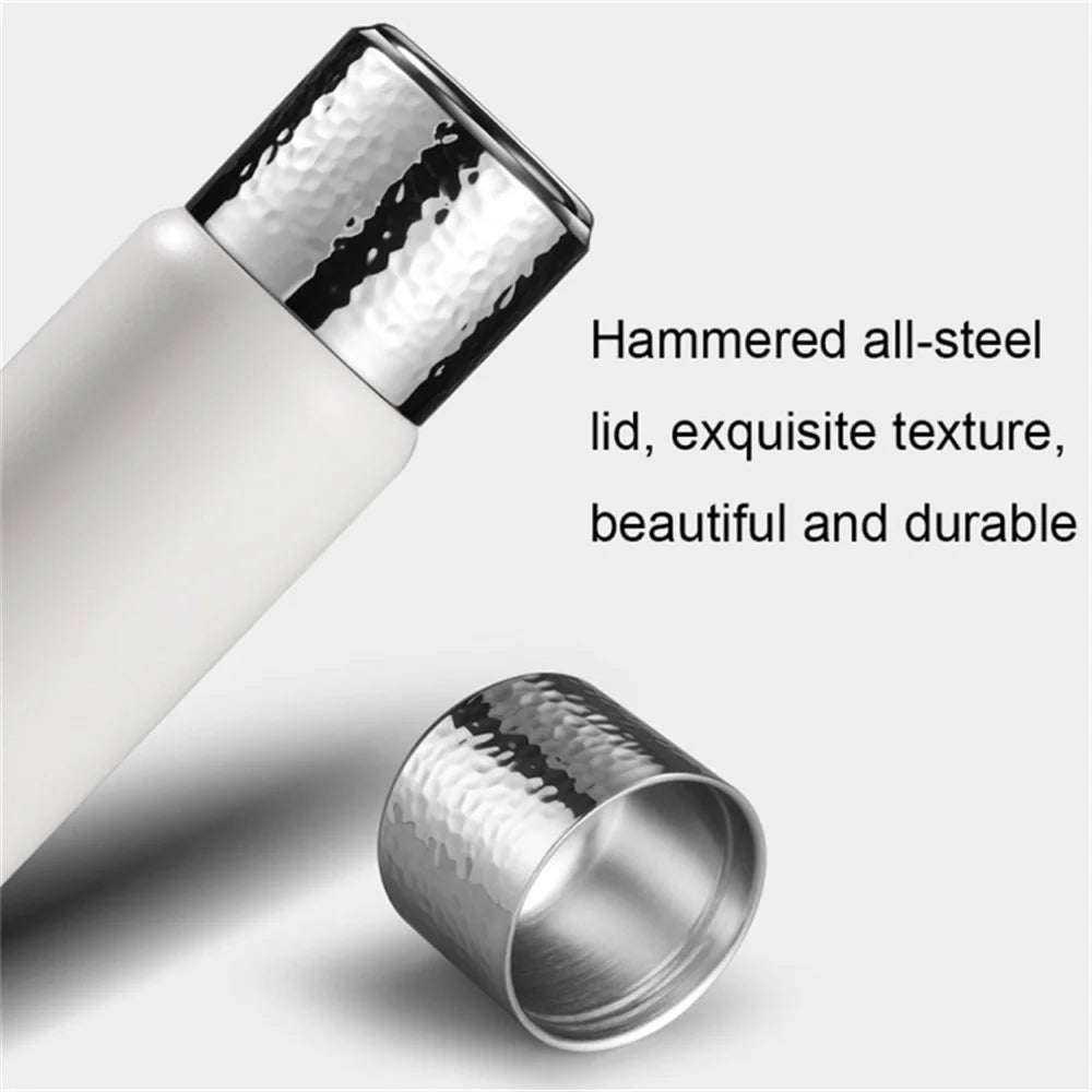 300ml 316 Stainless Steel Insulated Cup Hammered Texture Lid Water Bottle with Tea Strainer (BPA-Free, No FDA Certification) - White - 5