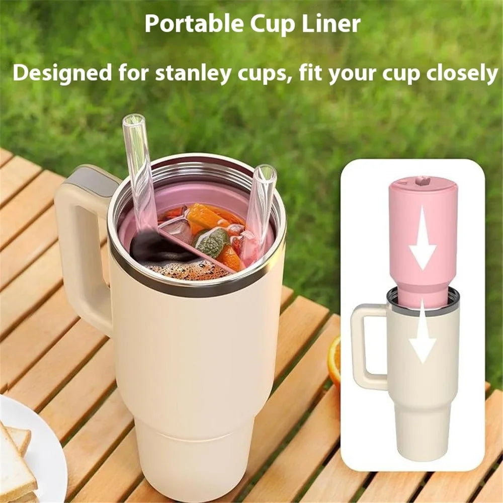 For Stanley 40oz Cup 2-Divided Silicone Liner 2 Compartment Water Cup Lining (BPA Free, No FDA) - Pink - 2