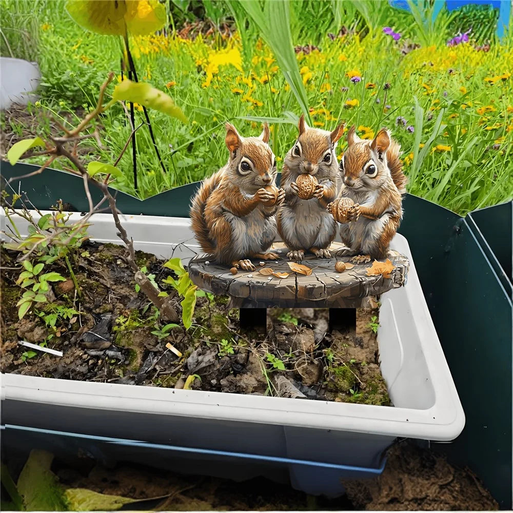 Three Squirrels Flower Pot Decoration Acrylic Garden Stake Courtyard Garden Ground Plugs - 3