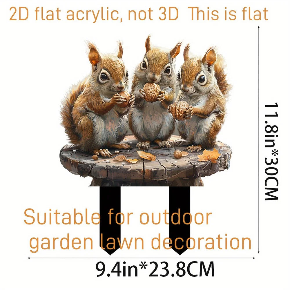 Three Squirrels Flower Pot Decoration Acrylic Garden Stake Courtyard Garden Ground Plugs - 5