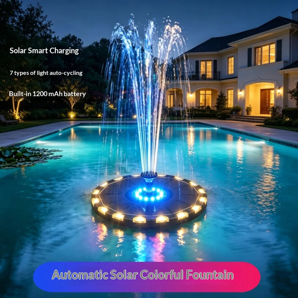 3.5W Solar Powered Floating Water Fountain for Bird Bath Solar Water Pump with 7-Color LED Light - 18CM Diameter - 2