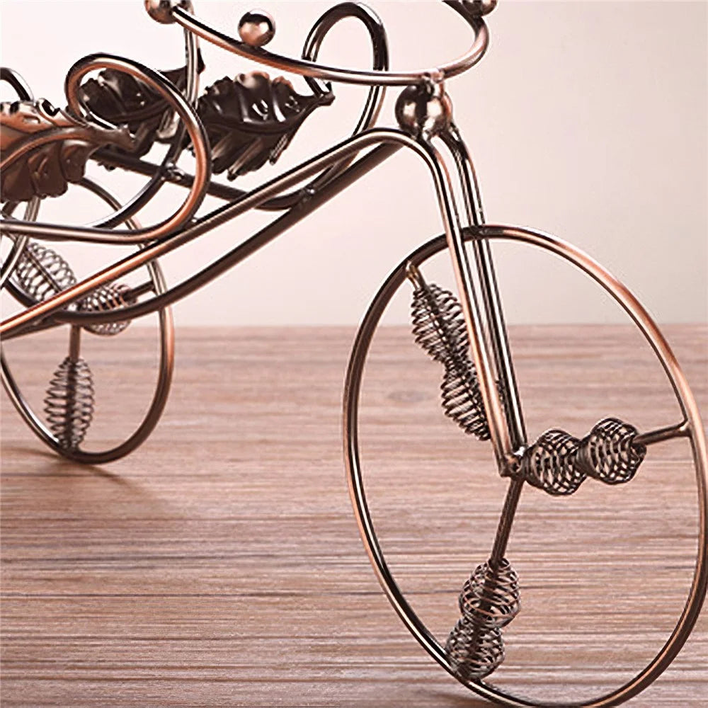 002B004 Retro Wine Rack Metal Bicycles Tricycle Design Wine Bottle Organizer Home Decoration - Bronze - 2