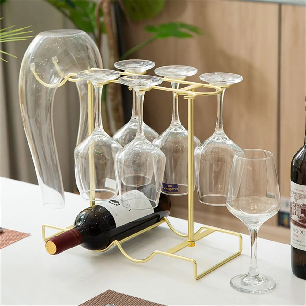002A032 Red Wine Cup Holder Rack Decanter Hanger Stand for 2 Bottles + 6 Glasses - 2
