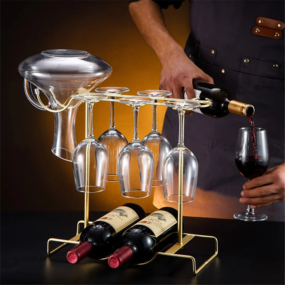 002A032 Red Wine Cup Holder Rack Decanter Hanger Stand for 2 Bottles + 6 Glasses - 5