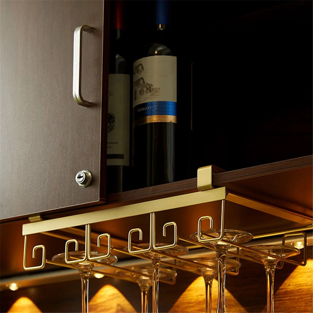 002C066-2 Punching-Free 4 Wine Glass Rack Under Cabinet Glass Cup Hanger Holder - Gold - 2