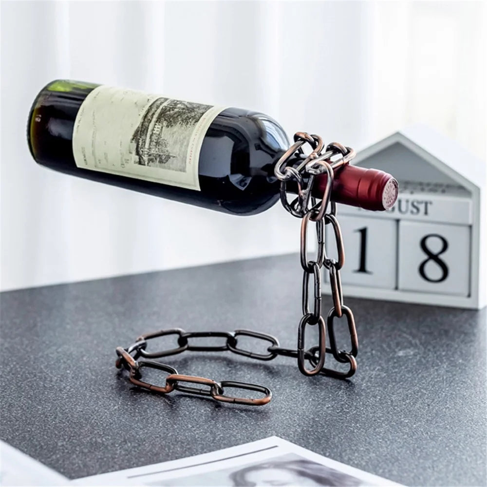 002B011 Creative Iron Chain Design Wine Rack Stand, Wine Bottle Holder for Home, Office, Wine Cabinet Bottle Stand - Bronze - 2