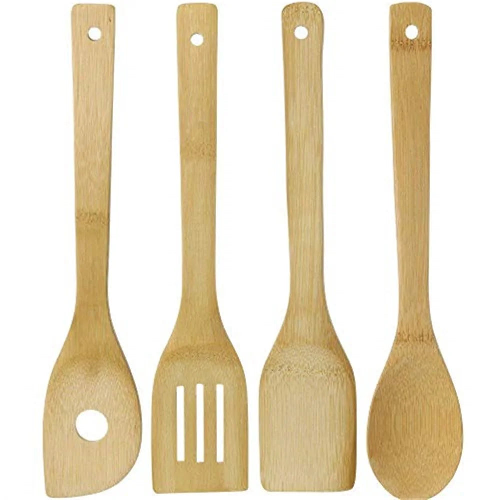 4Pcs Bamboo Cooking Utensil with Storage Container Kitchen Tools Set (BPA Free, No FDA) - 4