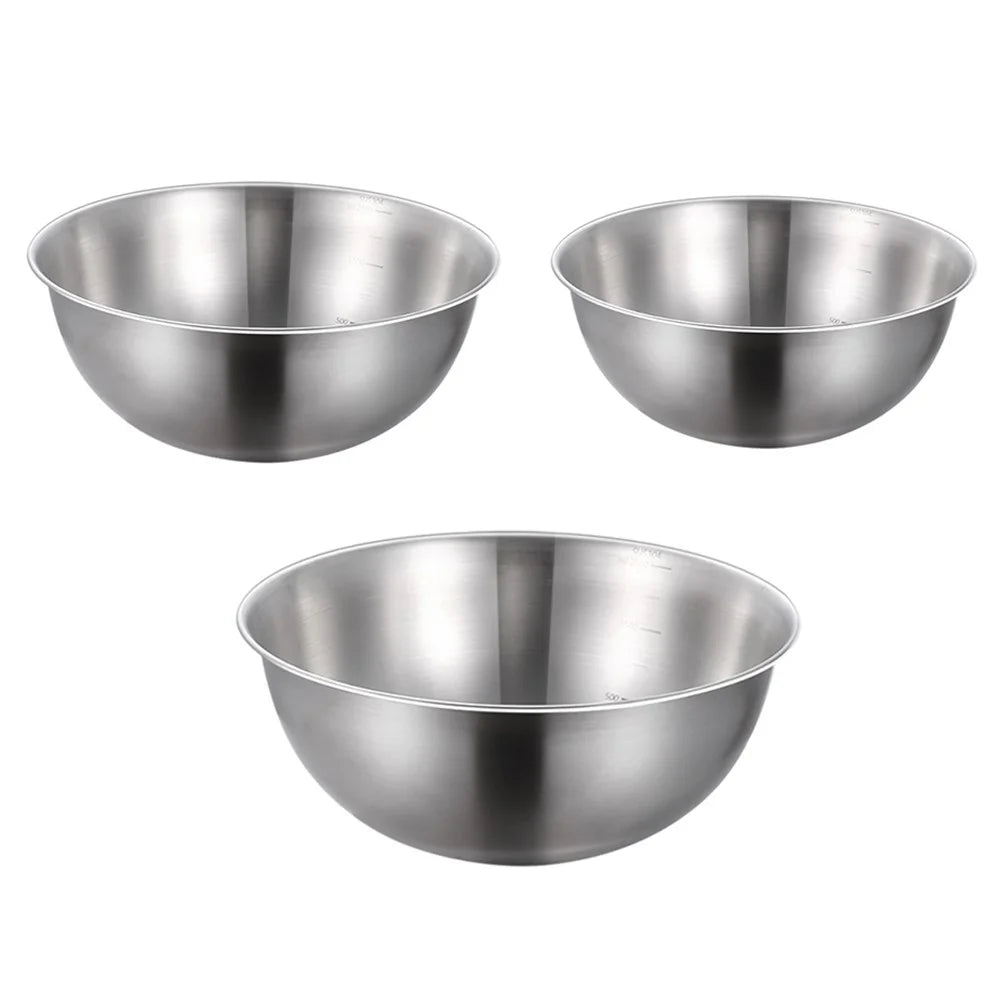 17cm+19cm+26cm 3Pcs Salad Bowl Stainless Steel 304 Mixing Bowl with Measurement Markings for Kitchen / Baking (No FDA) - 1