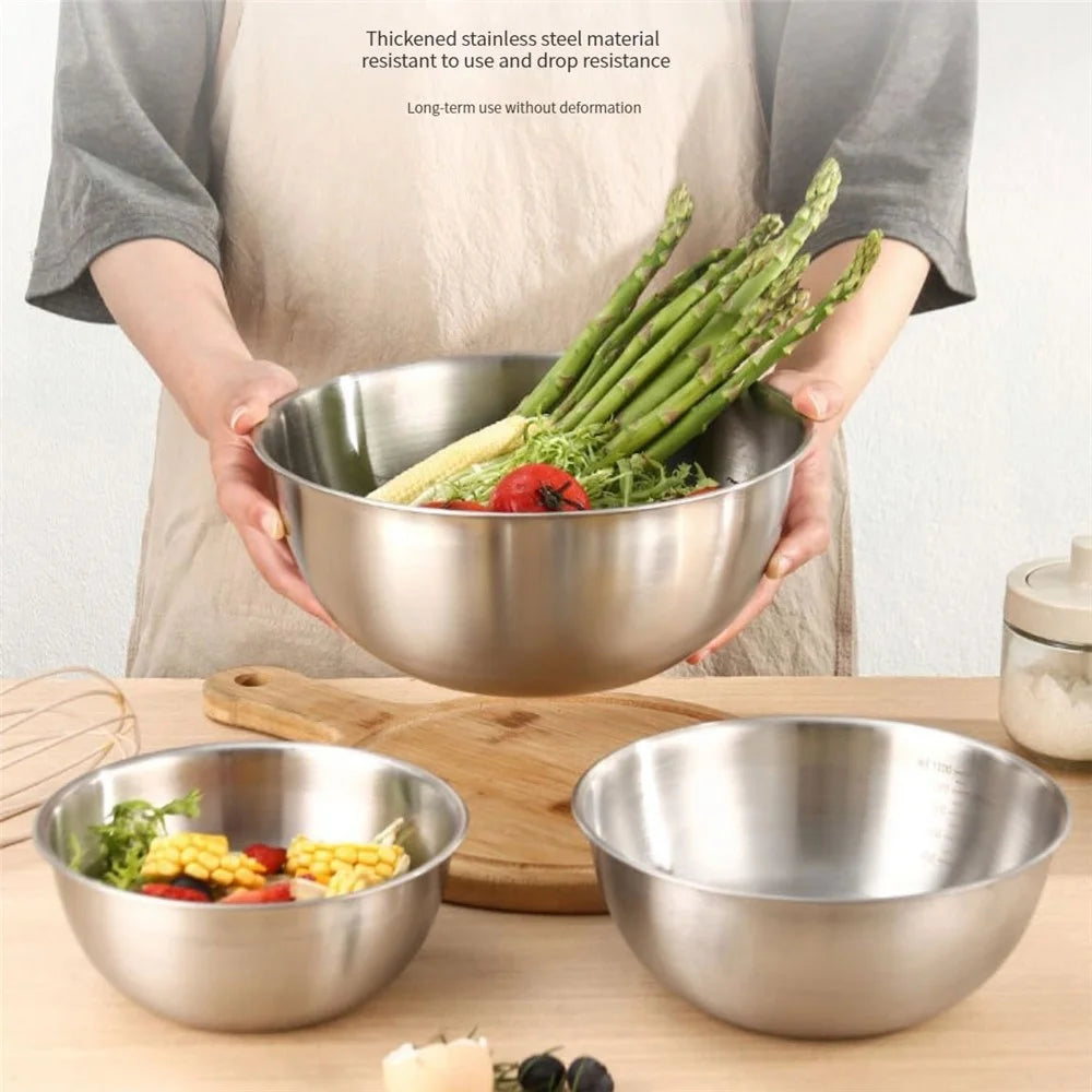 17cm+19cm+26cm 3Pcs Salad Bowl Stainless Steel 304 Mixing Bowl with Measurement Markings for Kitchen / Baking (No FDA) - 7
