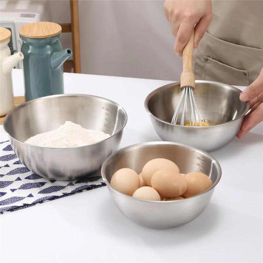 22cm+24cm+26cm 3Pcs Salad Bowl Stainless Steel 304 Mixing Bowl with Measurement Markings for Kitchen / Baking (No FDA) - 7