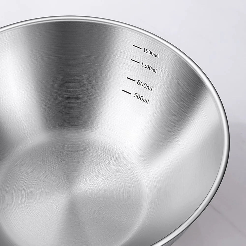 24cm Diameter Salad Bowl Stainless Steel 304 Mixing Bowl with Measurement Markings for Kitchen / Baking (No FDA) - 2
