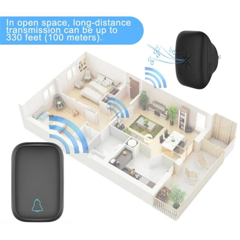 TS-K111 Wireless Doorbell Home Welcome Doorbell Waterproof 100M Remote Smart Doorbell Chime, 1 Door Bell and 1 Button - Black/US Plug - 4