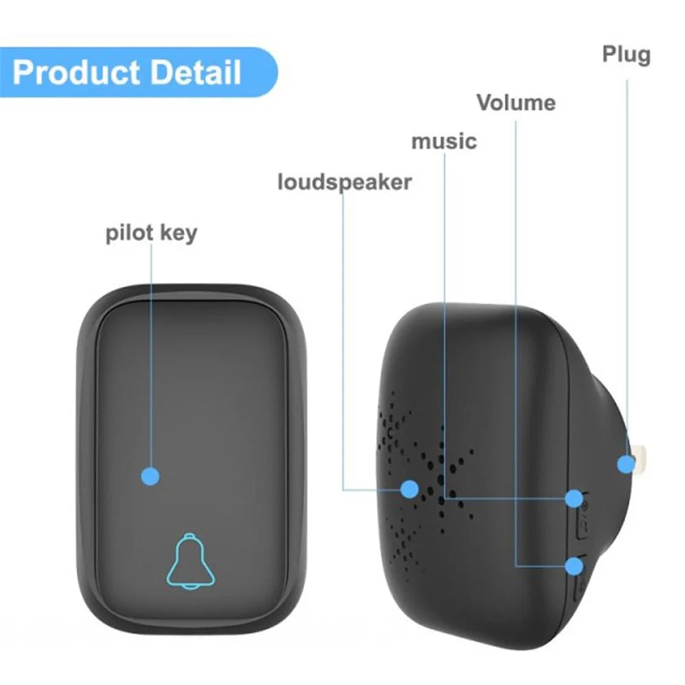 TS-K111 Wireless Doorbell Home Welcome Doorbell Waterproof 100M Remote Smart Doorbell Chime, 1 Door Bell and 1 Button - Black/US Plug - 5