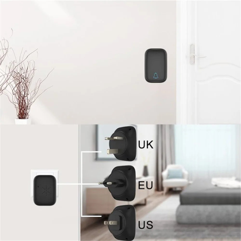 TS-K111 Wireless Doorbell Home Welcome Doorbell Waterproof 100M Remote Smart Doorbell Chime, 1 Door Bell and 1 Button - Black/US Plug - 6