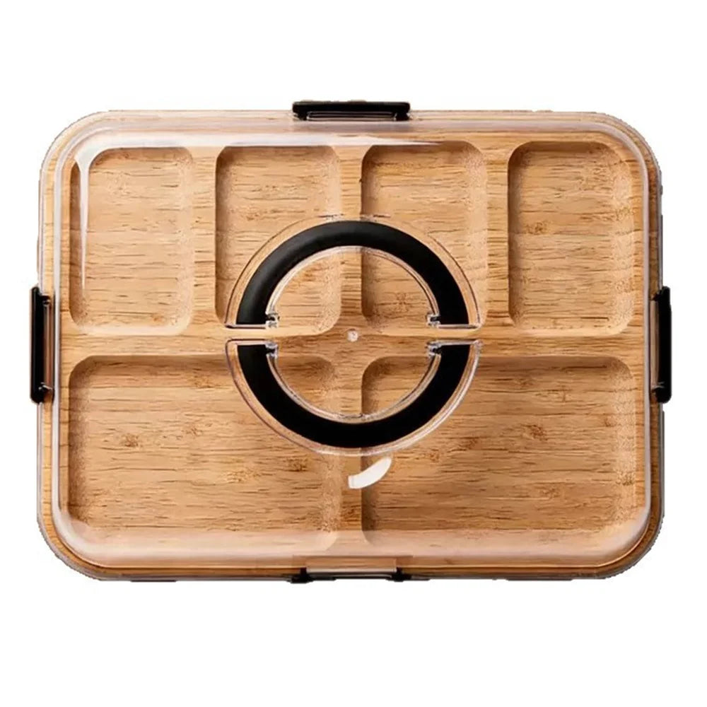 Multifunctional Fruit Tray with Lid 6 Compartments Bamboo Serving Platter for Outdoor Camping Picnic (BPA Free, No FDA) - Natural Color - 1