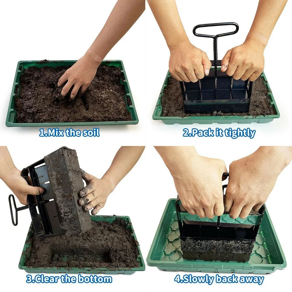 Handheld Seedling Maker 4-Cell Soil Block Tool For Potted Garden Planting Greenhouse Farm Nursery Sowing Tool - 4