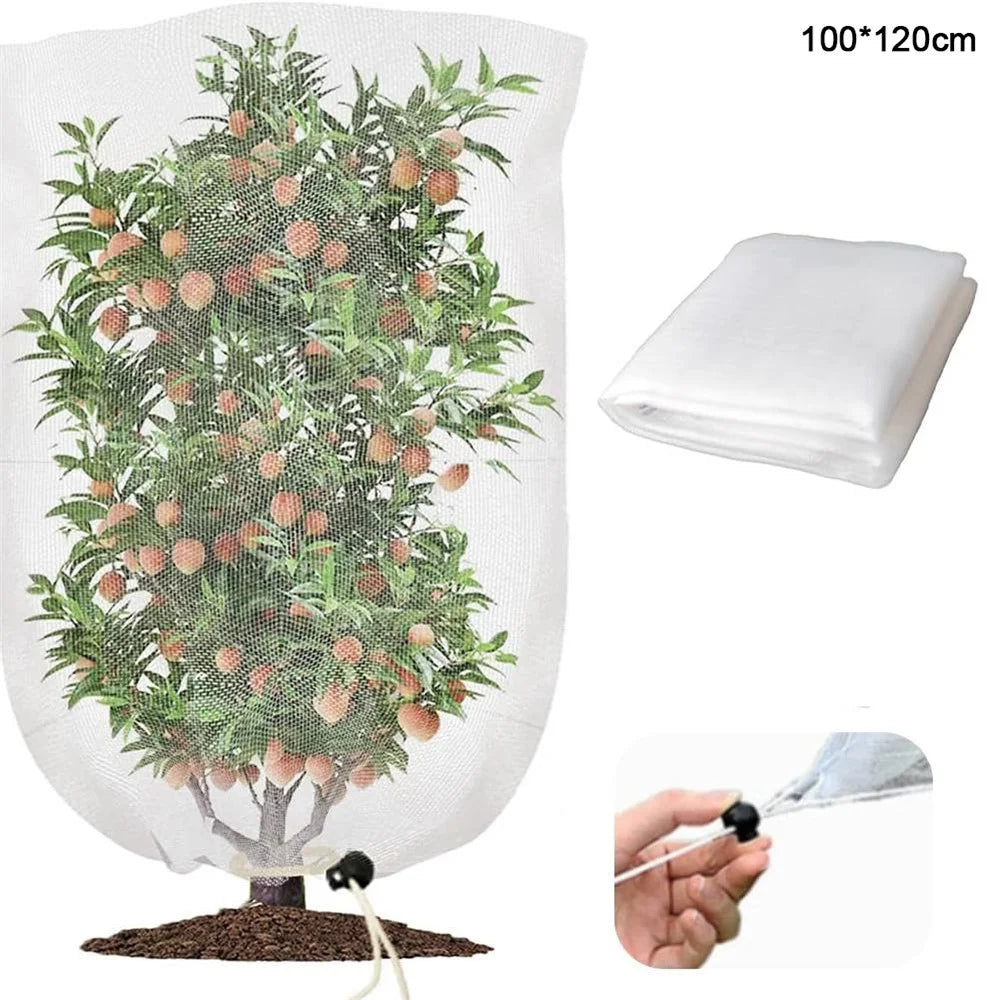 Fruit Tree Netting with Drawstring 100 x 120cm Garden Insect Barrier Plant Cover Tent-Bug Mesh Guard - White - 1