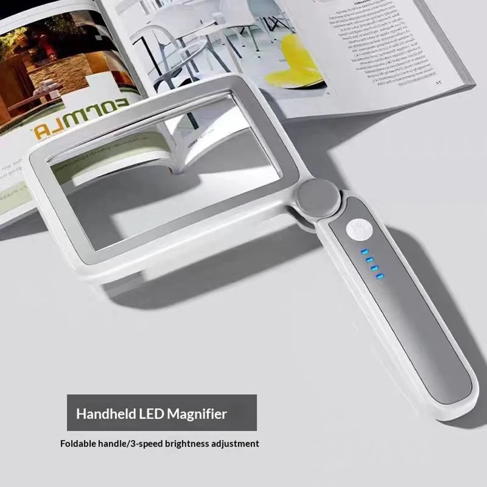 Rechargeable 10-LED Magnifying Glass Handheld Folding Magnifier with Light for Reading Electronics Repair - White - 2