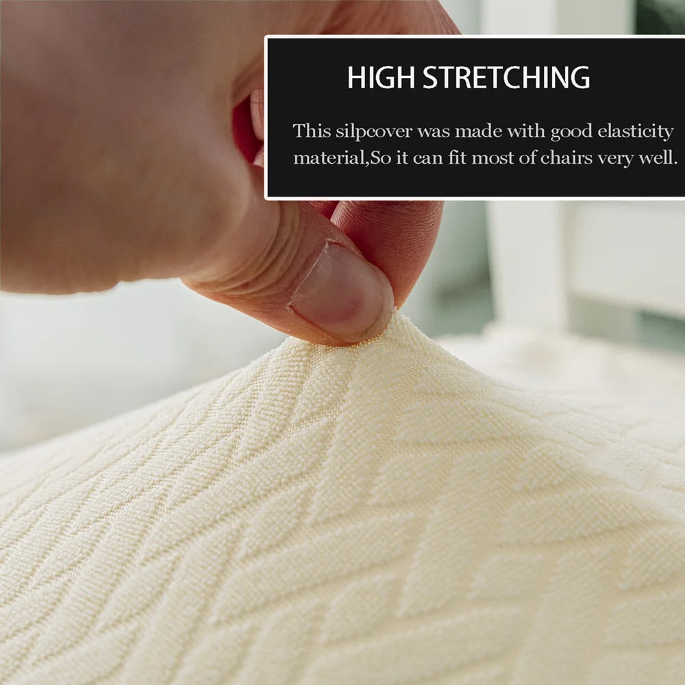Chair Seat Cushion Cover Plaid Jacquard Stretch Dining Chair Slipcover for Home Hotel Restaurant - White - 2