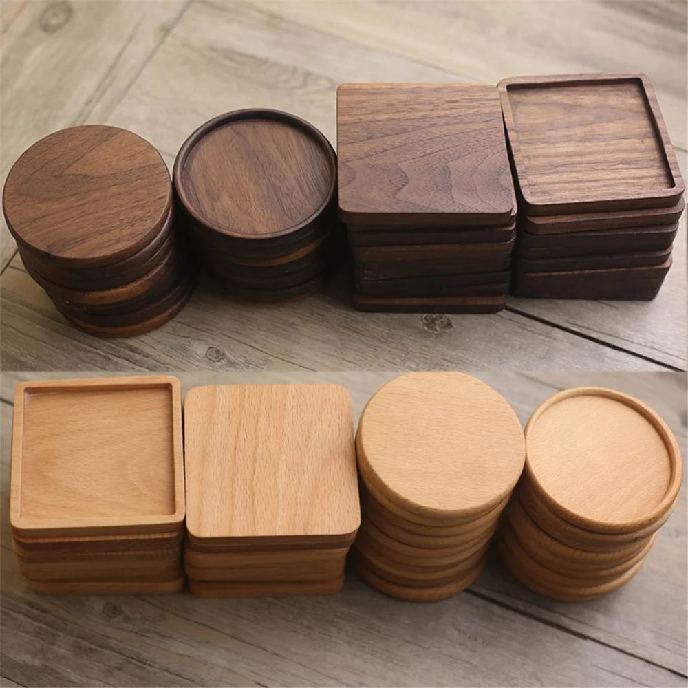 8.8cm Black Walnut Wood Thicken Coaster Kitchen Heat Resistant Tea Coffee Cup Mat Insulation Pad Dining Table Decor - Square - 2