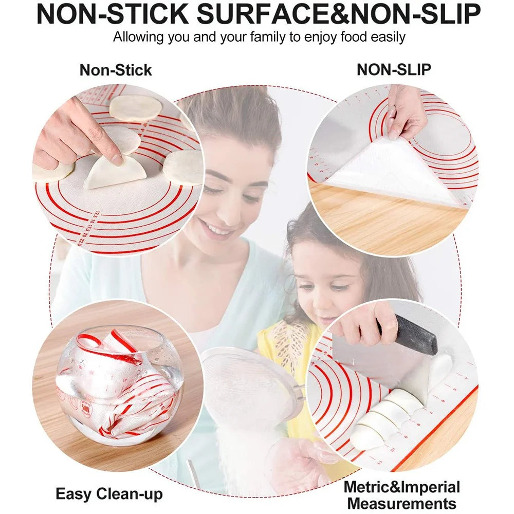 60cmx60cm Silicone Pastry Mat Non-slip Kitchen Baking Cookies Pizza Pad with Measurement Scale (BPA-free, No FDA Certificate) - Red - 7