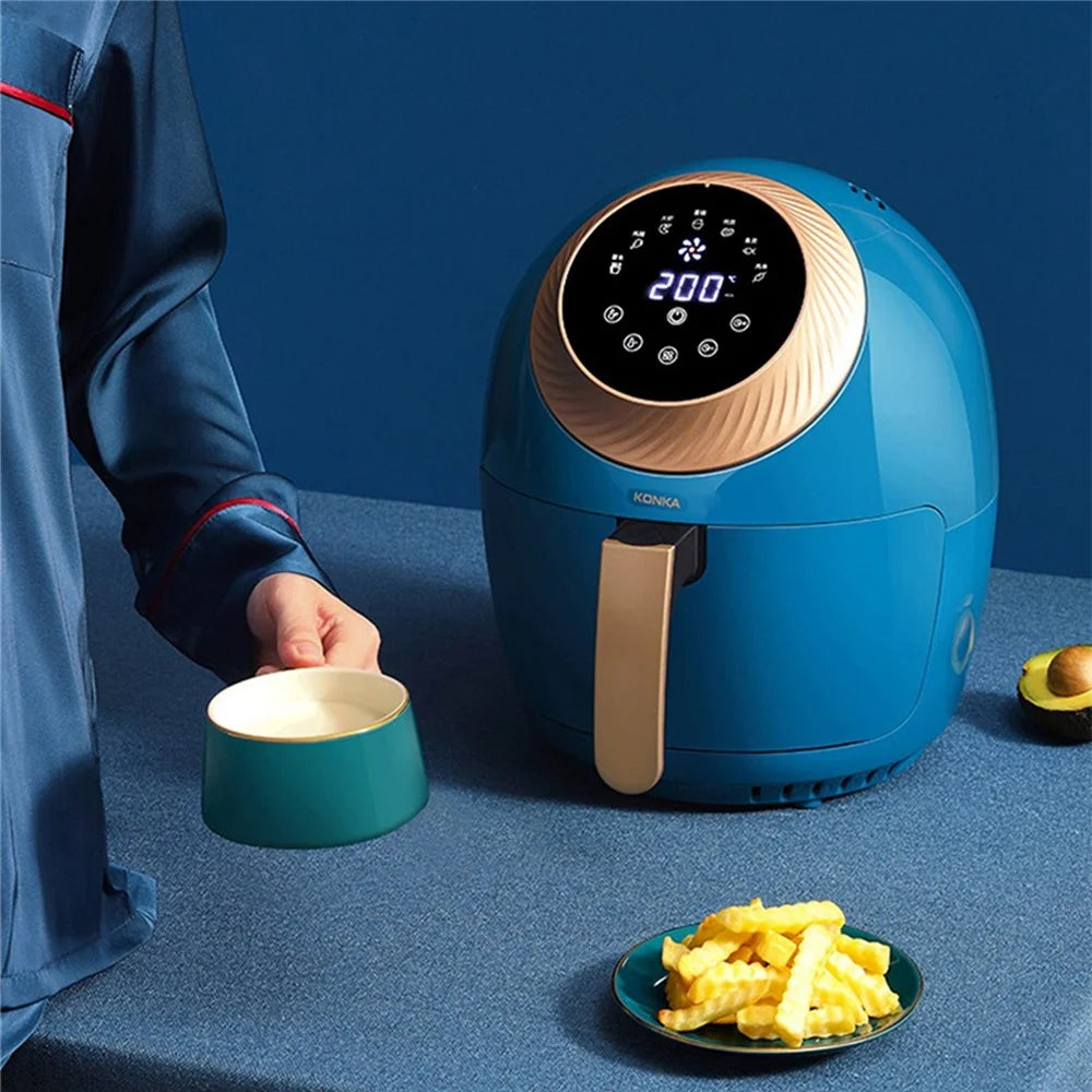 KONKA KGKZ-AS2 EU Plug 3.5L Smart Touch Control Electric Oven Healthy Oilless Air Fryer French Fries Maker (No FDA Certificate, BPA-Free) - Blue - 3