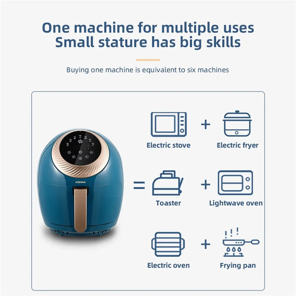 KONKA KGKZ-AS2 EU Plug 3.5L Smart Touch Control Electric Oven Healthy Oilless Air Fryer French Fries Maker (No FDA Certificate, BPA-Free) - Blue - 6