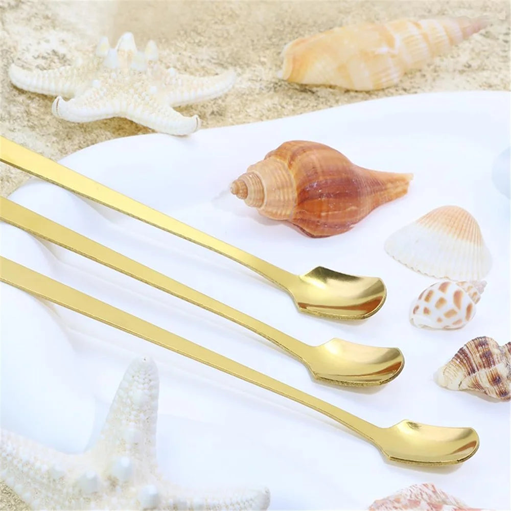 3Pcs 14.8cm Long Handle Dessert Spoon Stainless Steel Square Head Stirring Spoon, Gold (BPA Free, No FDA) - 5