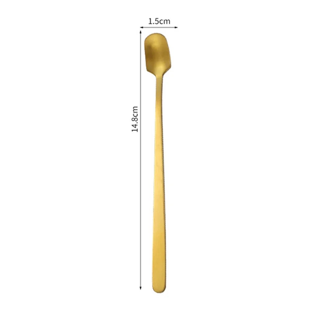 3Pcs 14.8cm Long Handle Dessert Spoon Stainless Steel Square Head Stirring Spoon, Gold (BPA Free, No FDA) - 7