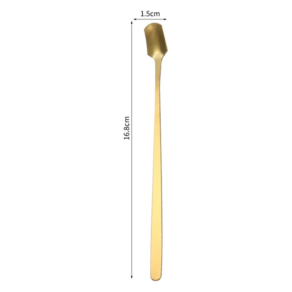 3Pcs 16.8cm Square Head Stirring Spoon Long Handle Stainless Steel Dessert Spoon, Gold (BPA Free, No FDA) - 7