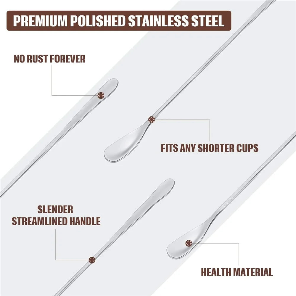8Pcs 17.3cm Coffee Stirring Spoon Stainless Steel Square Head Long Handle Spoon, Silver (BPA Free, No FDA) - 5