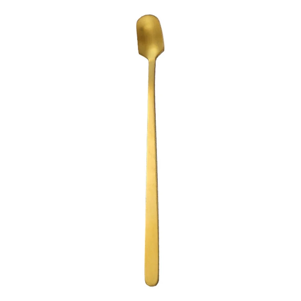 6Pcs 13.2cm Stainless Steel Square Head Spoon Long Handle Coffee Spoon, Gold (BPA Free, No FDA) - 2