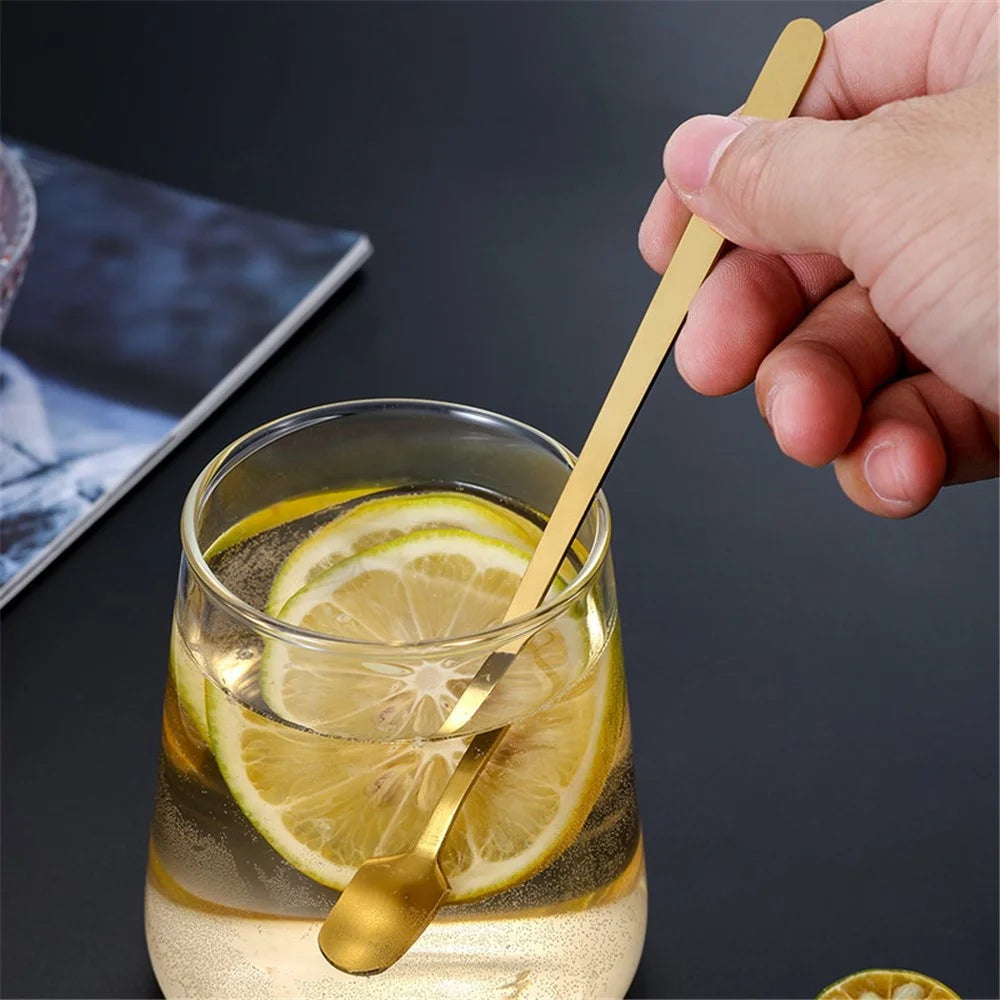 6Pcs 13.2cm Stainless Steel Square Head Spoon Long Handle Coffee Spoon, Gold (BPA Free, No FDA) - 3