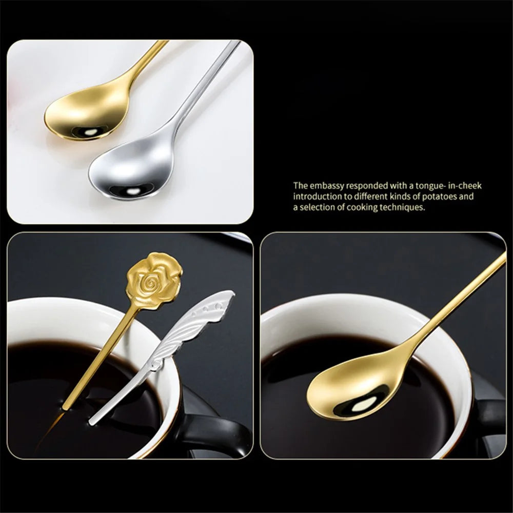 Coffee Tea Stirring Spoon Stainless Steel Dessert Spoon, Gold (BPA Free, No FDA) - Clover - 4