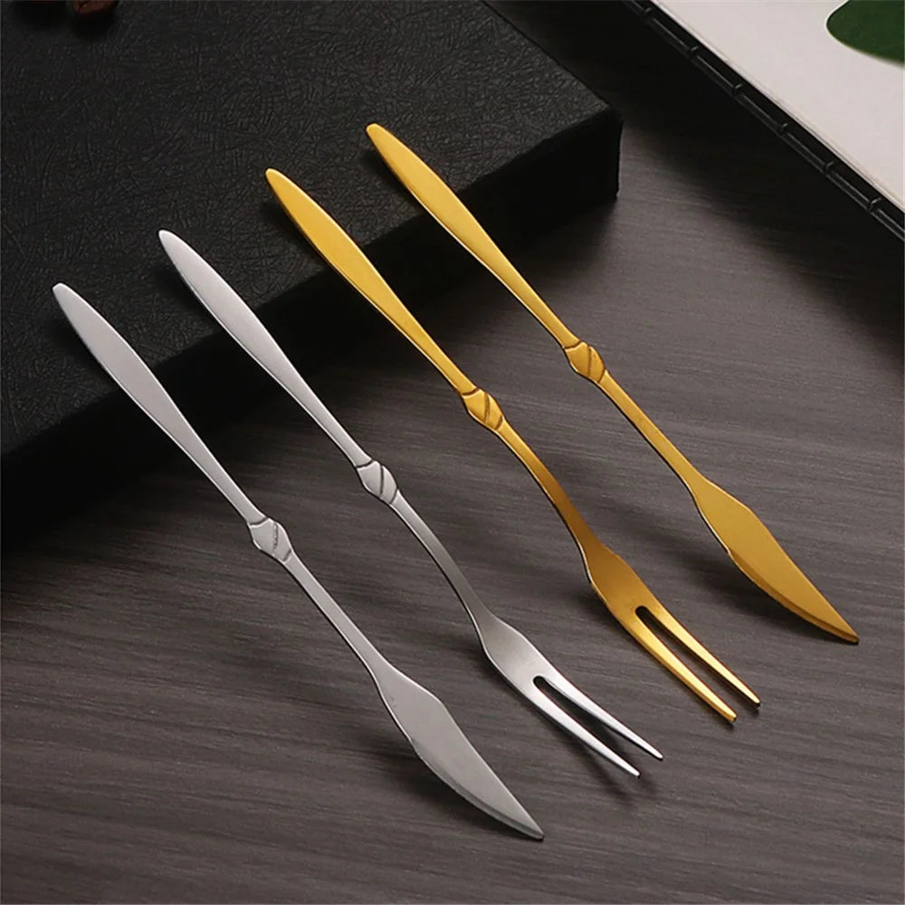 5Pcs Small Spoon / Fork Stainless Steel Dessert Spoon Fruit Fork (BPA Free, No FDA Certificate) - Two-tine fork - 2
