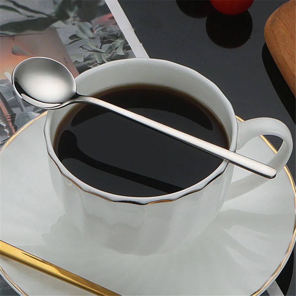 5Pcs Small Coffee Spoon Stainless Steel Round Dessert Spoon (BPA Free, No FDA Certificate) - Silver - 2