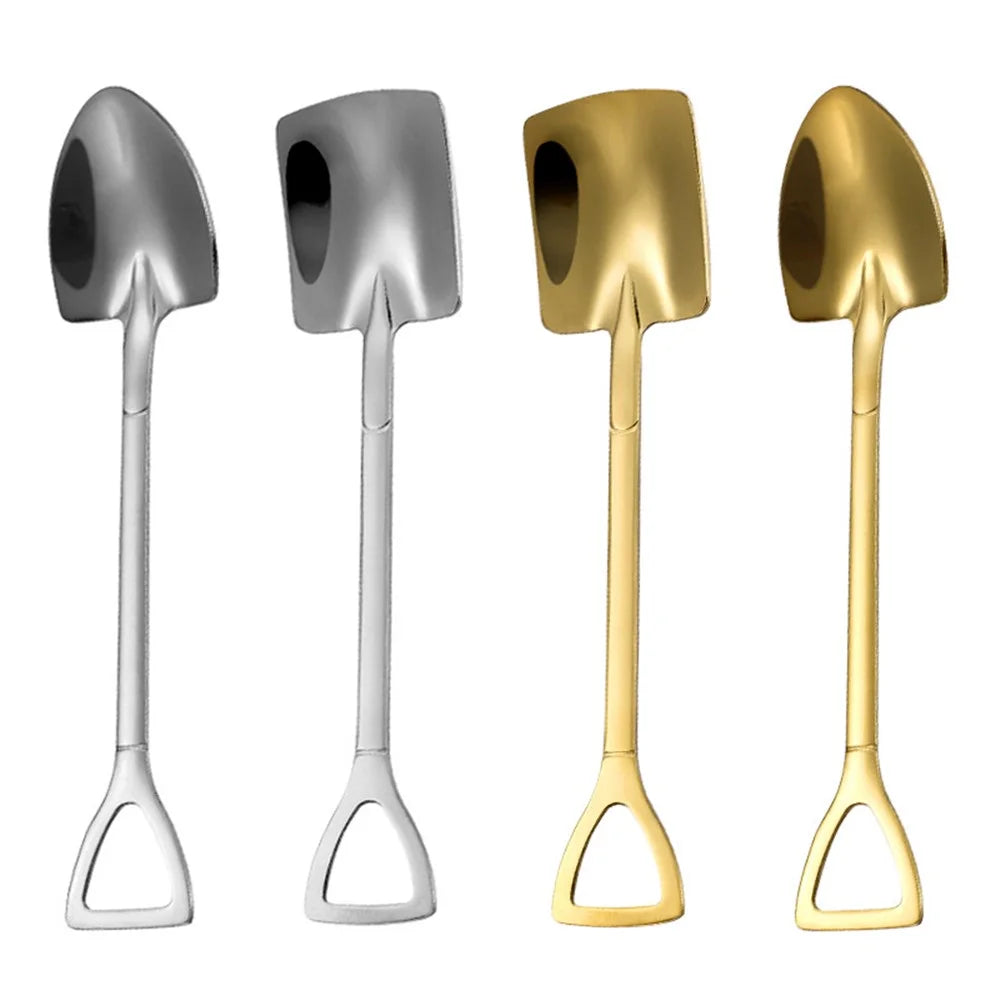4Pcs Shovel Shape Spoon Stainless Steel Dessert Fruit Spoons Set (BPA Free, No FDA Certificate) - 1