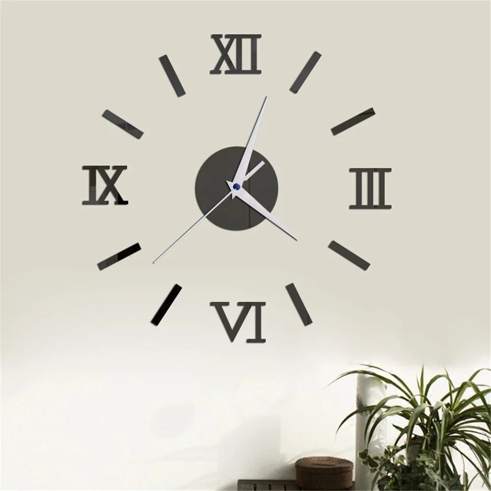 Mirror Wall Stickers DIY Home Decoration Wall Clocks Sticker - Black - 1