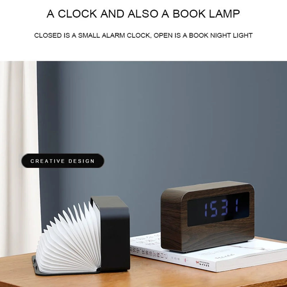 Y1 Creative Book-shaped Light Clock Time Display USB Rechargeable Smart Clock - Black - 5
