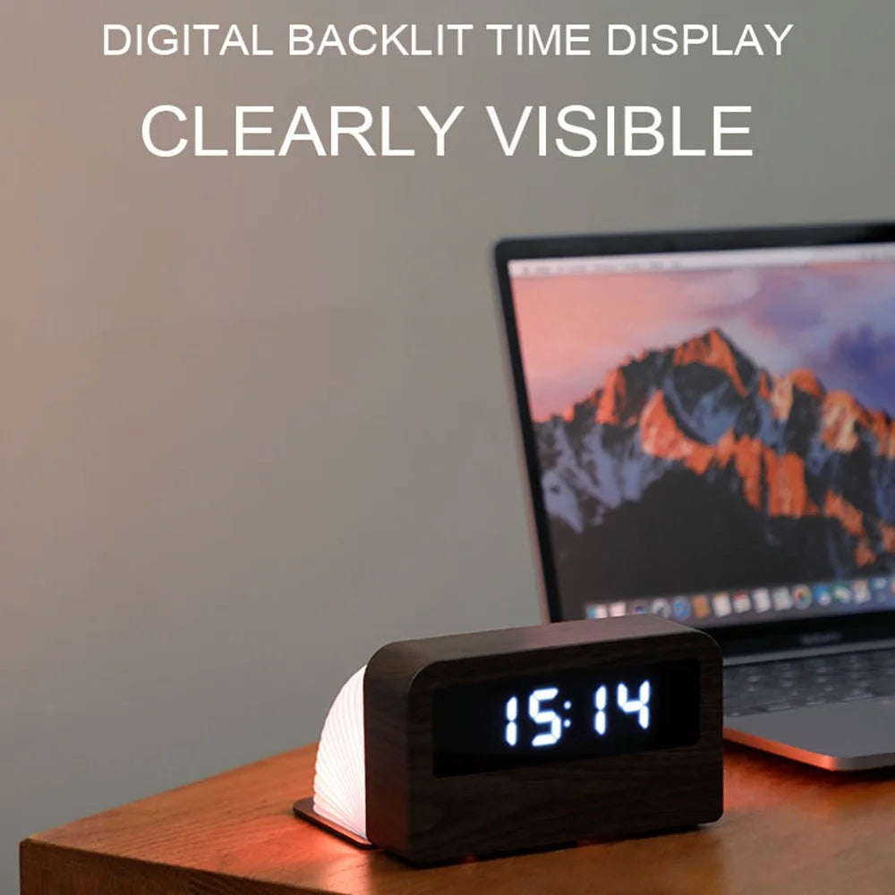 Y1 Creative Book-shaped Light Clock Time Display USB Rechargeable Smart Clock - Black - 6