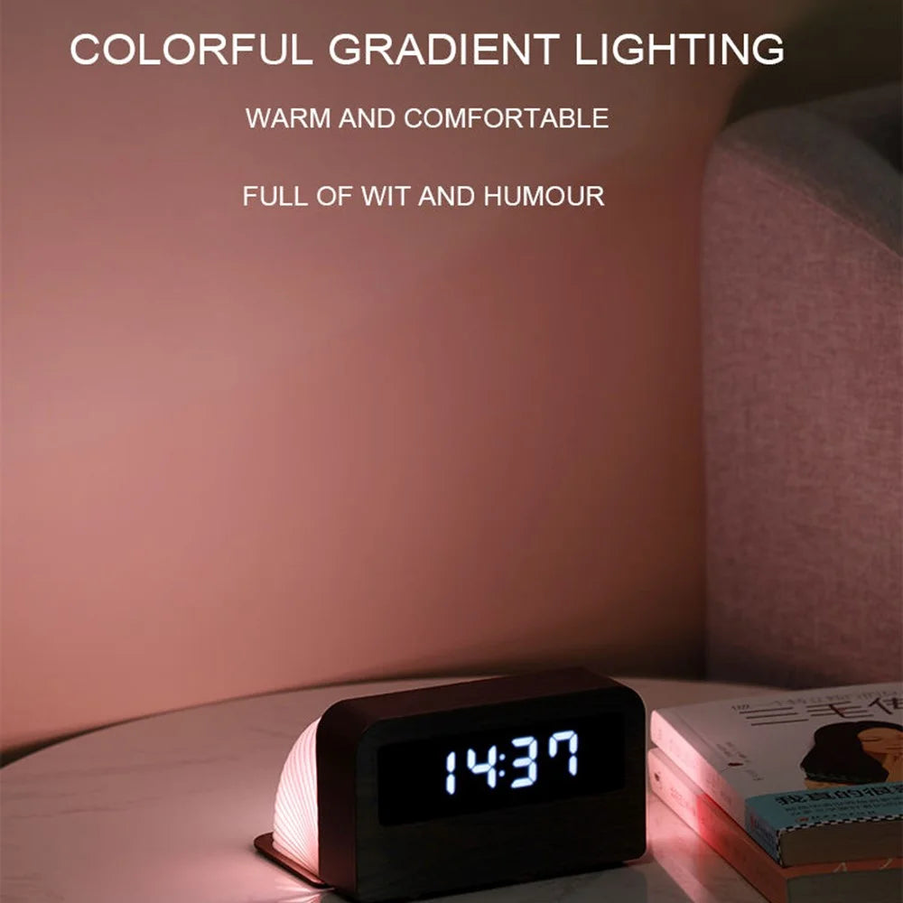 Y1 Creative Book-shaped Light Clock Time Display USB Rechargeable Smart Clock - Black - 7