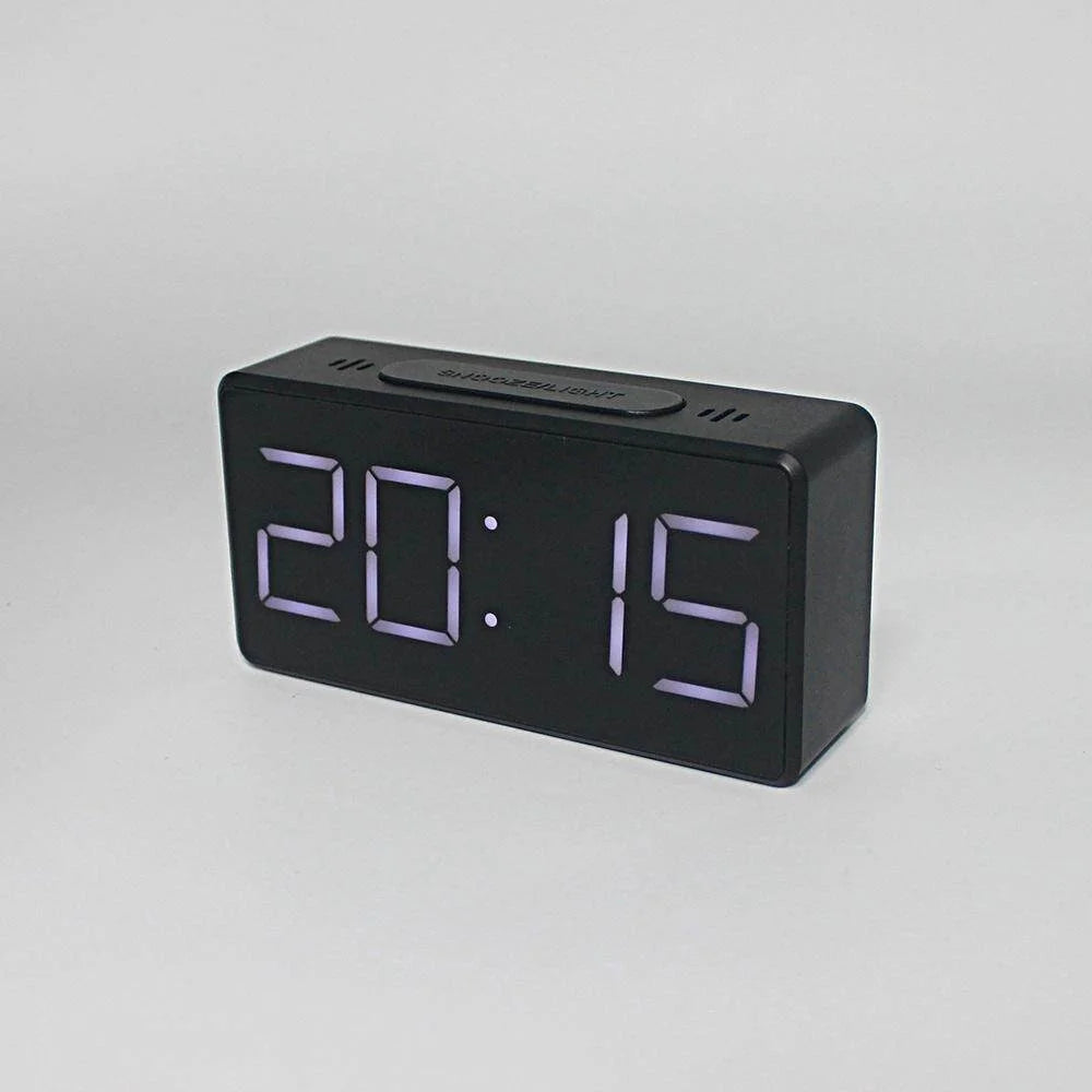 Mirror Digital Clock Snooze Bedside Alarm Clock with LED Display 12/24H Dual Format Clock (without Battery) - Black - 2