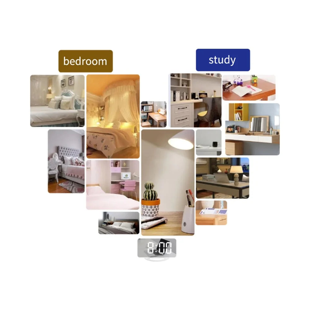 TS-8202 Digital Clock Large Display LED Electric Alarm Clock Vibration Design Mirror Surface Diming Mode 3 Levels Brightness USB Rechargeable Modern Decoration for Home Bedroom Office - 5