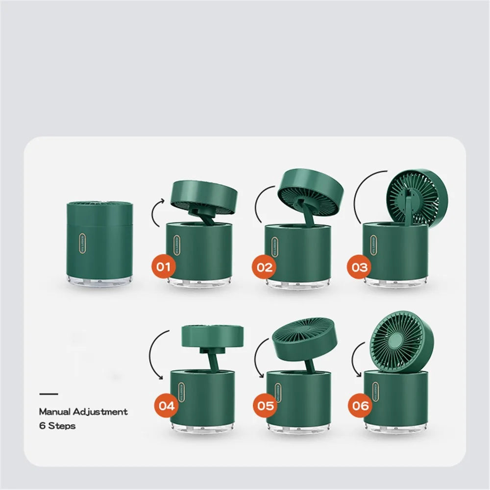 D27 2nd Gen Foldable Desktop Humidifier Cooling Fan Water Spray Mist Air Cooler for Office Home - Green - 4