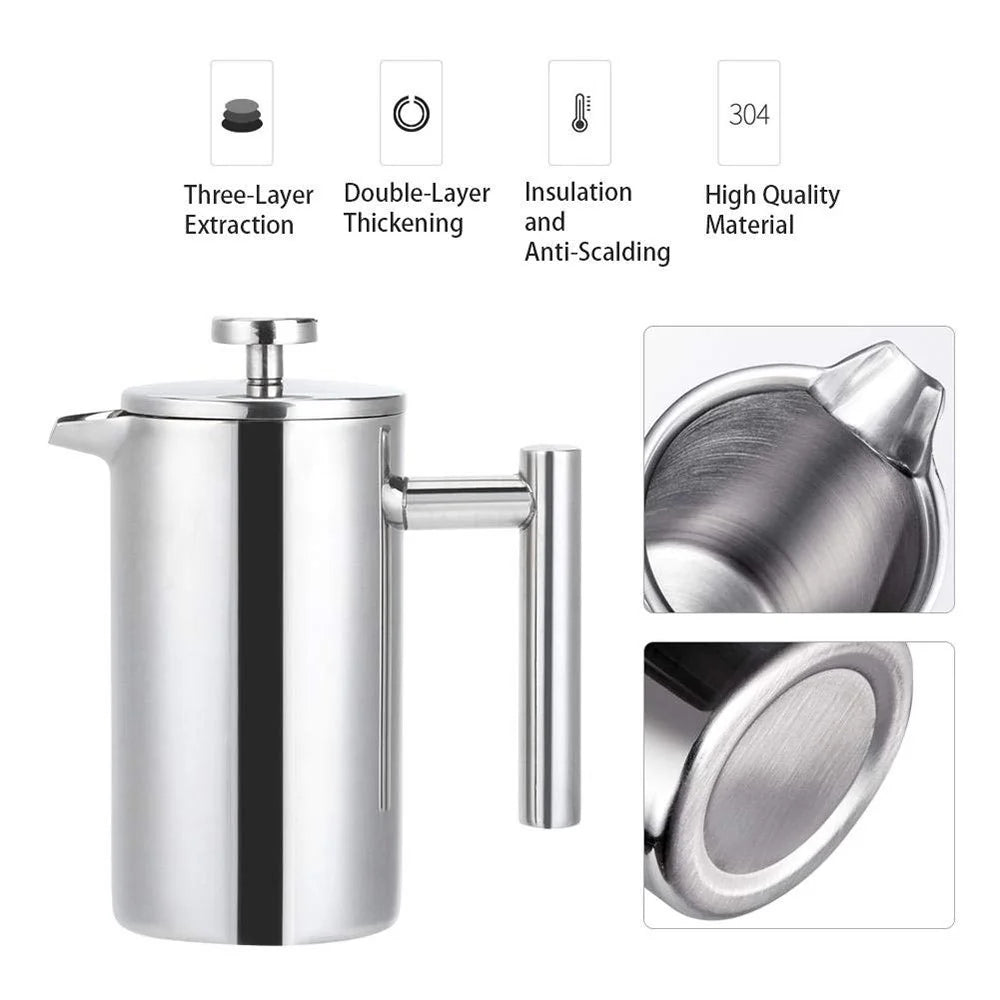 800ml French Press Coffee Maker Stainless Steel Double Walled Insulated Coffee Pot (BPA Free, No FDA) - Steel Color - 2