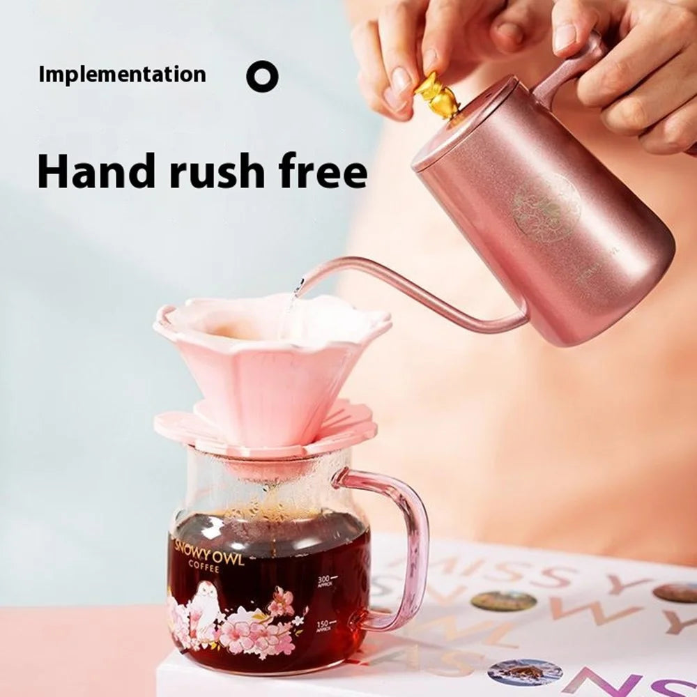 SNOWY OWL 7Pcs Pour Over Coffee Set Hand Grinder Dripper Kettle Manual Brewing Kit (BPA Free, No FDA) - Pink - 2