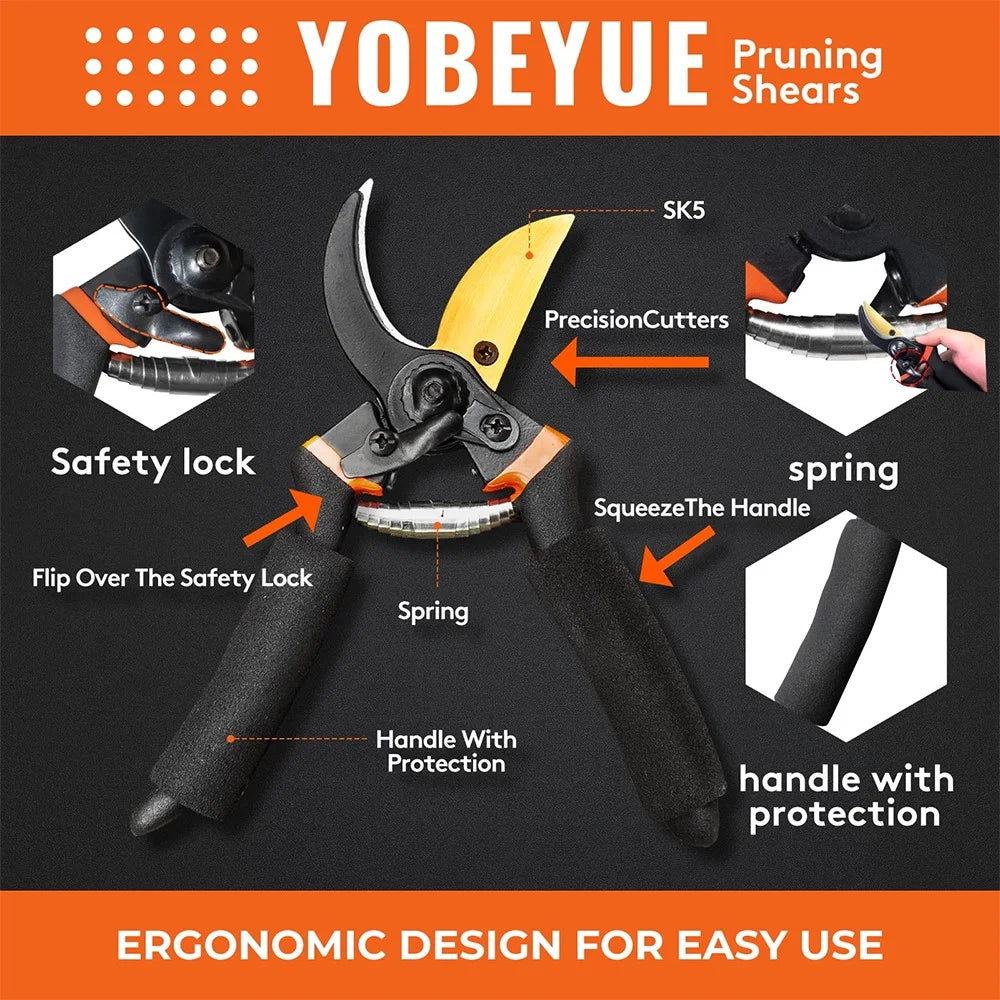 Professional Gardening Branch Pruning Shears Pruner Garden Clippers Hedge Shears Hand Tool with Safety Lock - 4